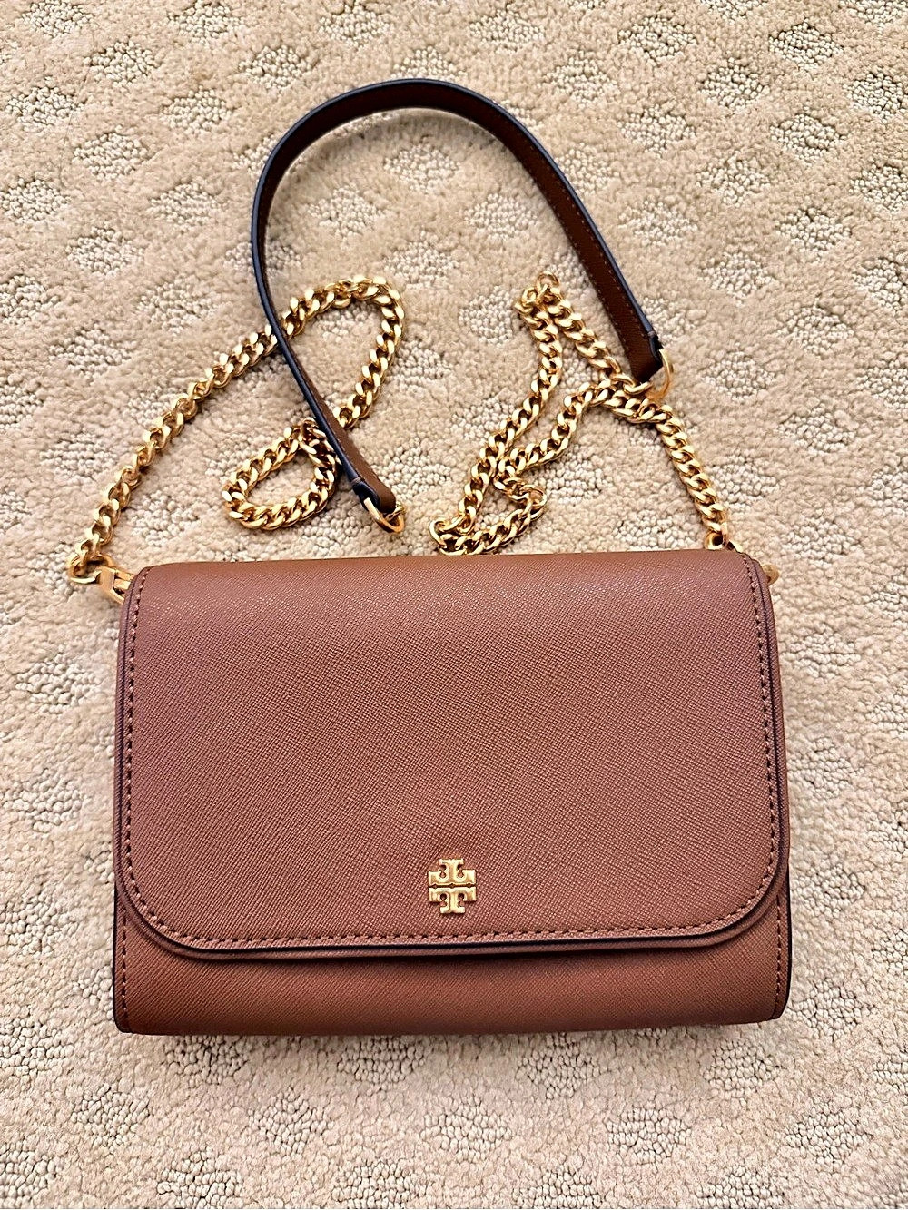 Tory Burch Emerson Chain Wallet Crossbody Bag Brown